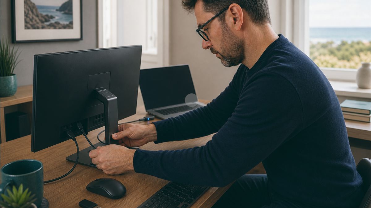 Casque, webcam et téléphone contrôlés près d’un ordinateur portable