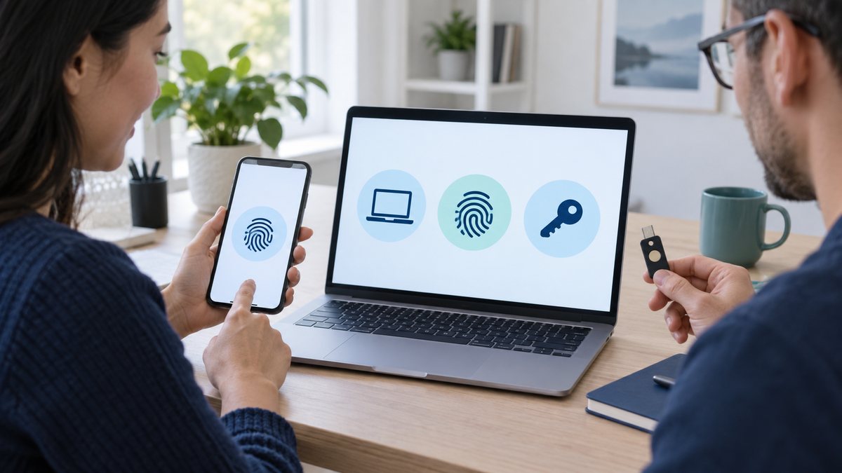 Comparaison de méthodes de connexion par appareil, empreinte et clé de sécurité sans données personnelles