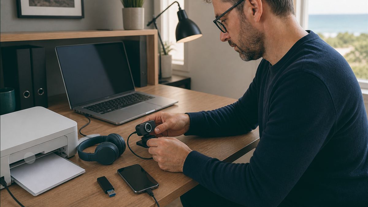 Clé USB et périphériques contrôlés près d’un ordinateur portable