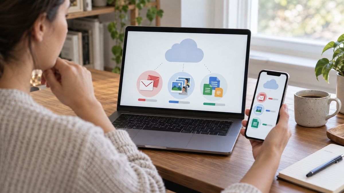 Comparaison du stockage des courriels, photos et documents sur ordinateur et téléphone
