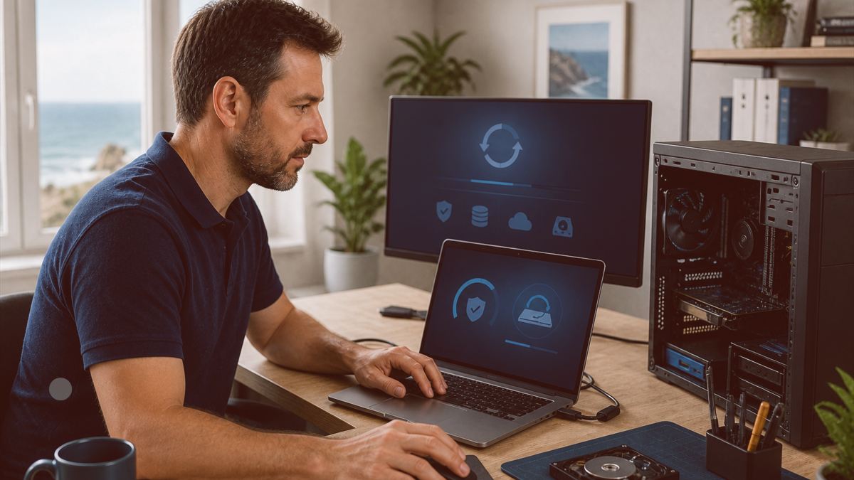 Ordinateur affichant une progression de mise à jour pendant un diagnostic informatique