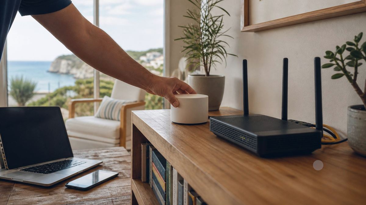 Technicien contrôlant une connexion Wi-Fi et Ethernet entre un routeur et un ordinateur