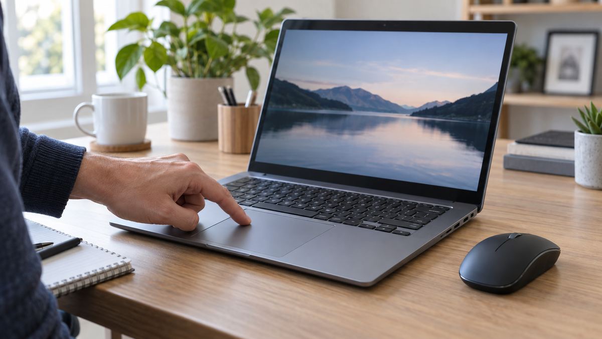 Vérification du pavé tactile d’un ordinateur portable avec une souris de secours à côté