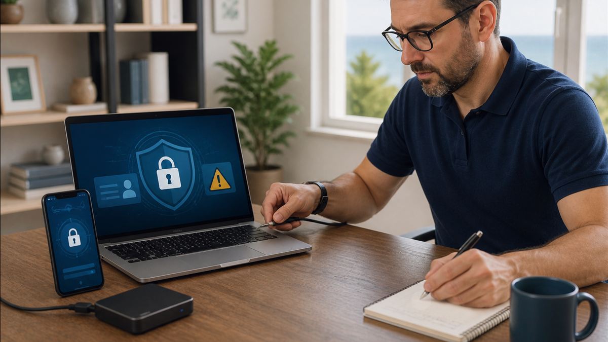 Professionnel isolant un ordinateur du réseau et documentant un incident de cybersécurité