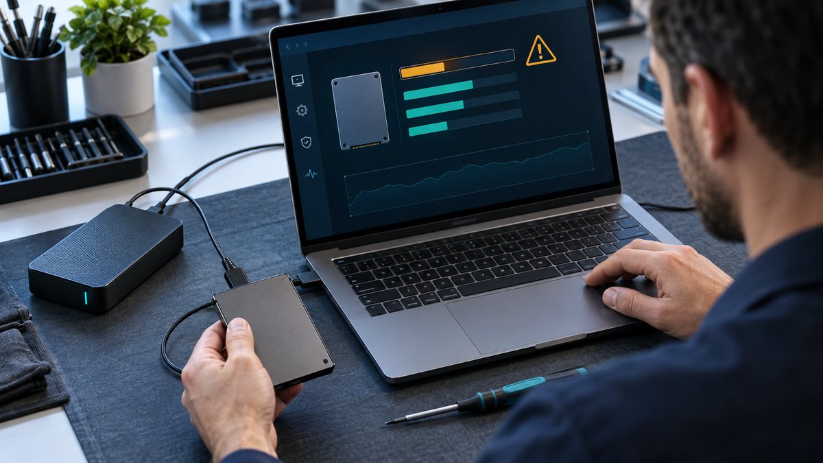 Diagnostic de santé d’un SSD avec un support de sauvegarde externe prêt à recevoir les données