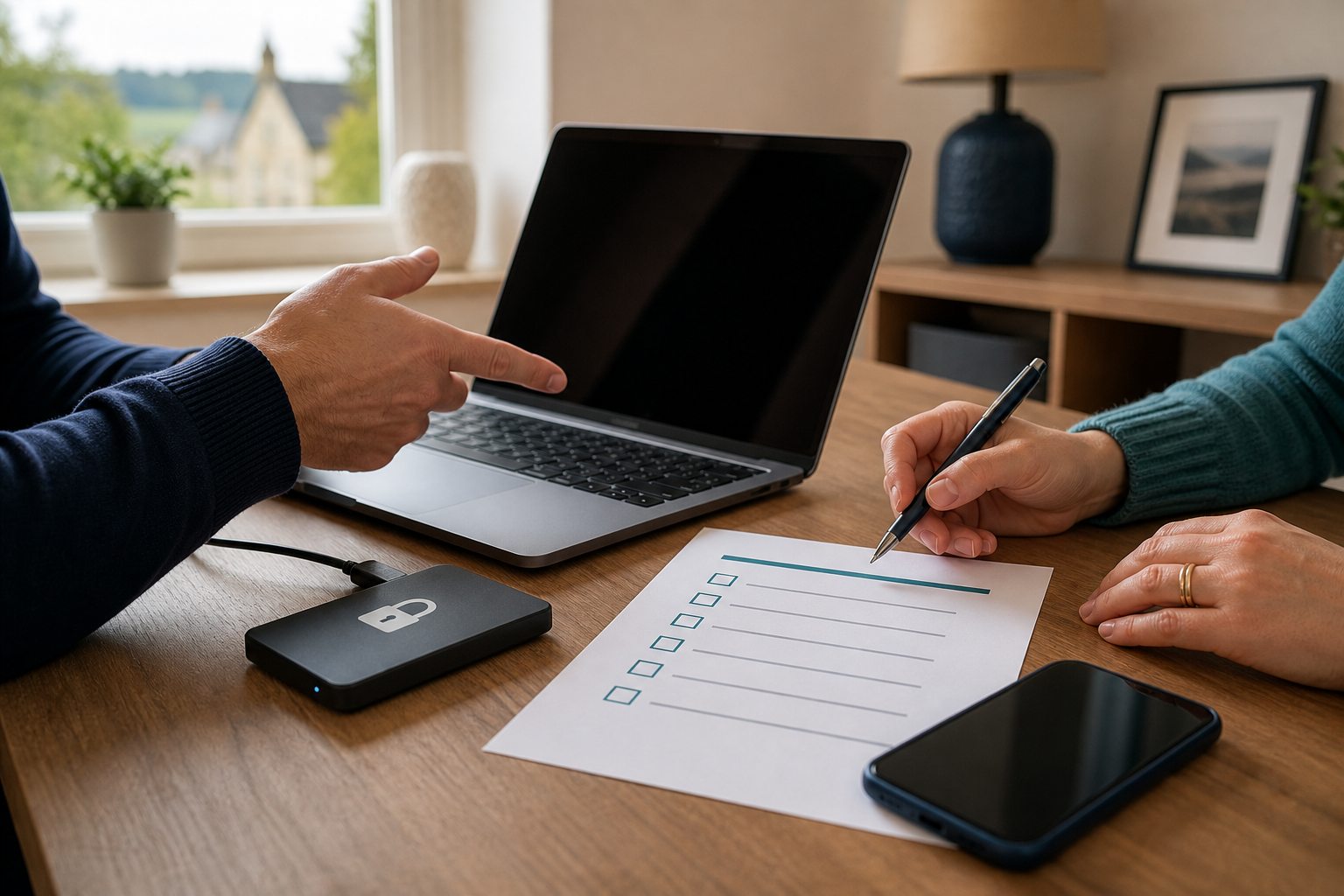 Préparation d’une sauvegarde de données sécurisée sur ordinateur et disque externe